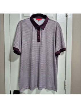 Men's REDVANLY Purple White Striped Polo Shirt XL